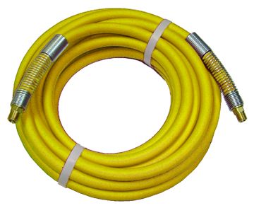 3/8 x 1/4" x 100' Yellow PVC Air Hose Assembly w/Spring Guard  PAR6YEL-100B-SG
