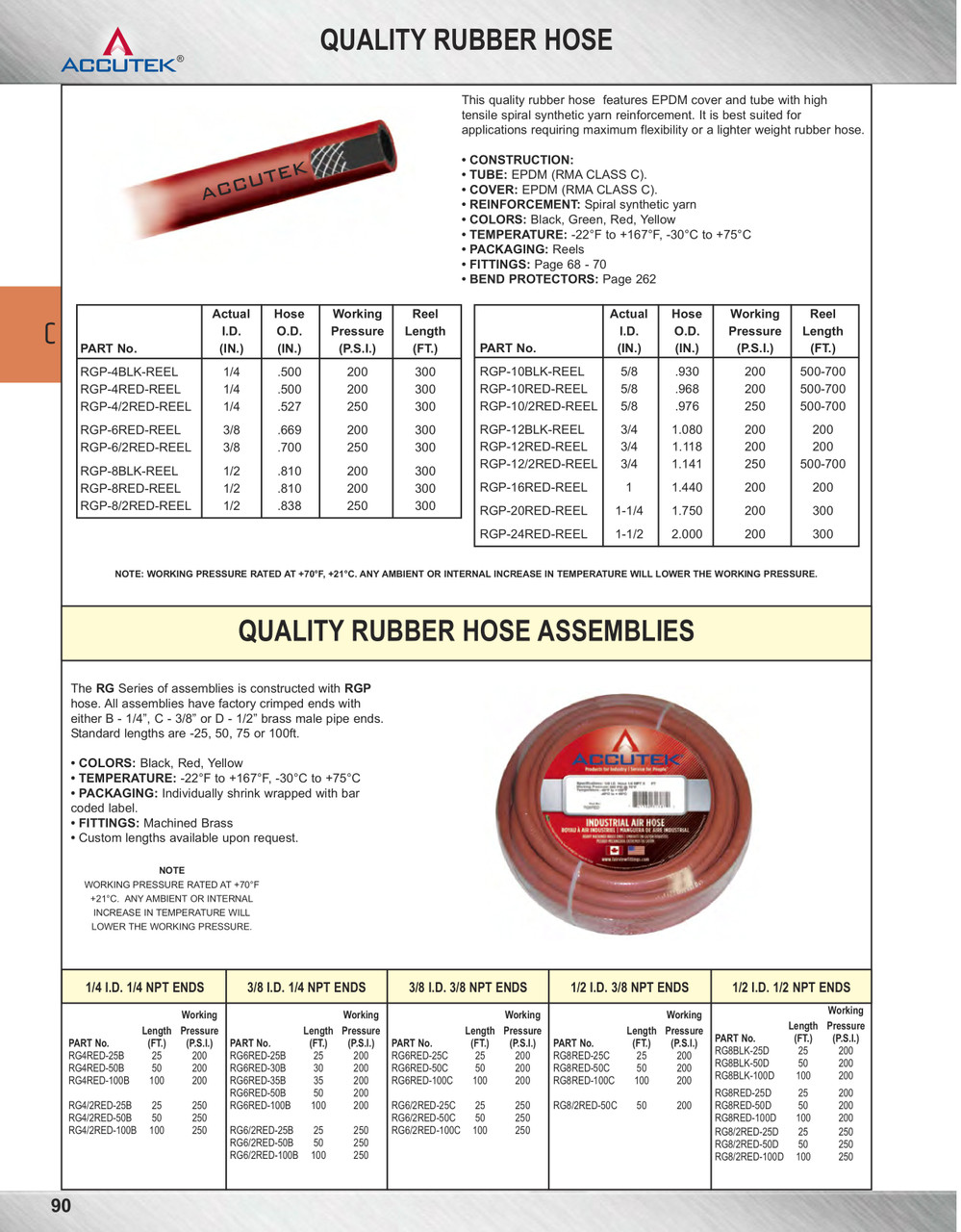 1/2" x 300' Red EPDM 250 PSI Rubber Air Hose  RGP-8/2RED-REEL