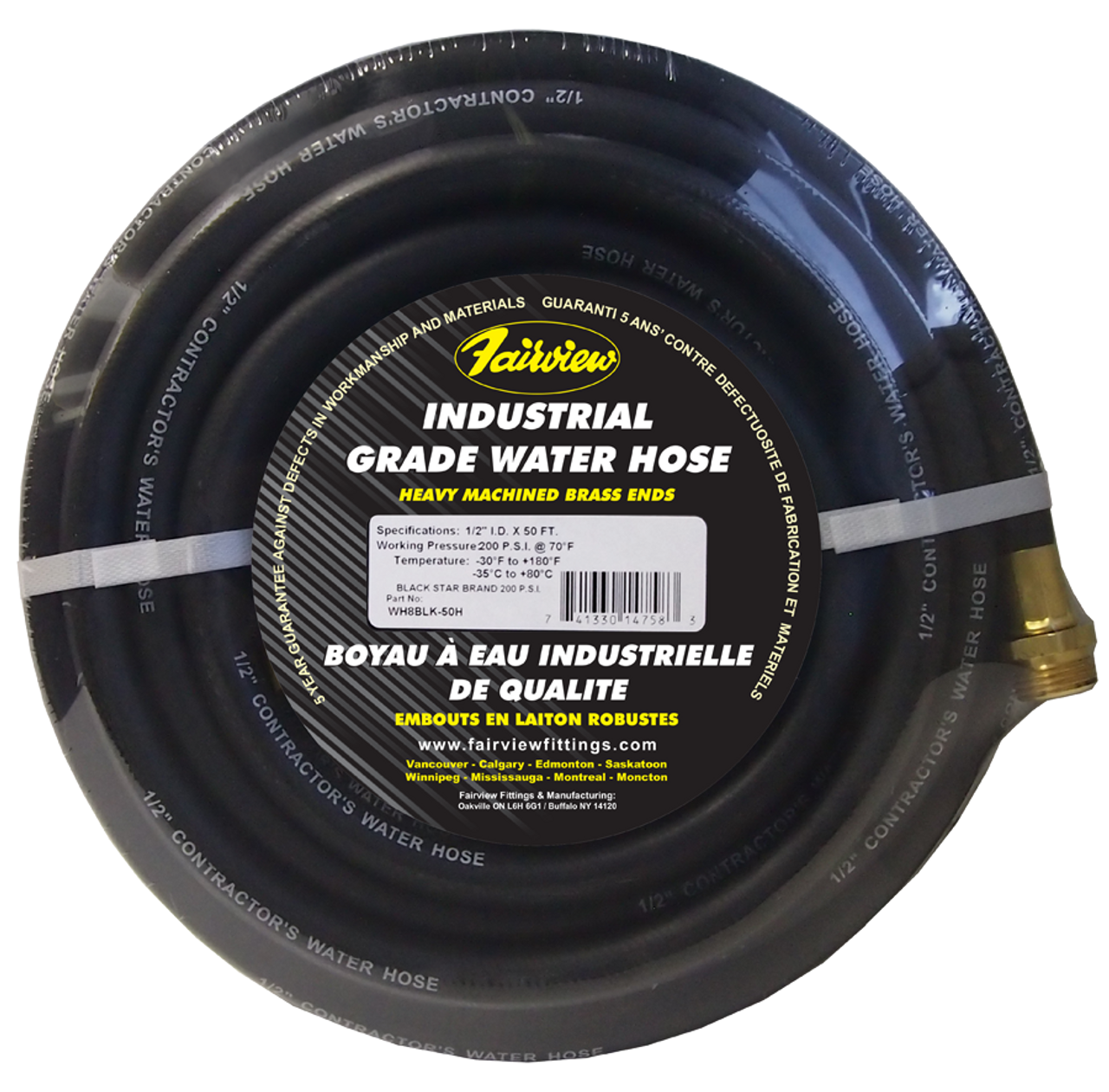 5/8" x 50' "Black Star" Industrial Water Hose Assembly  WH10BLK-50H