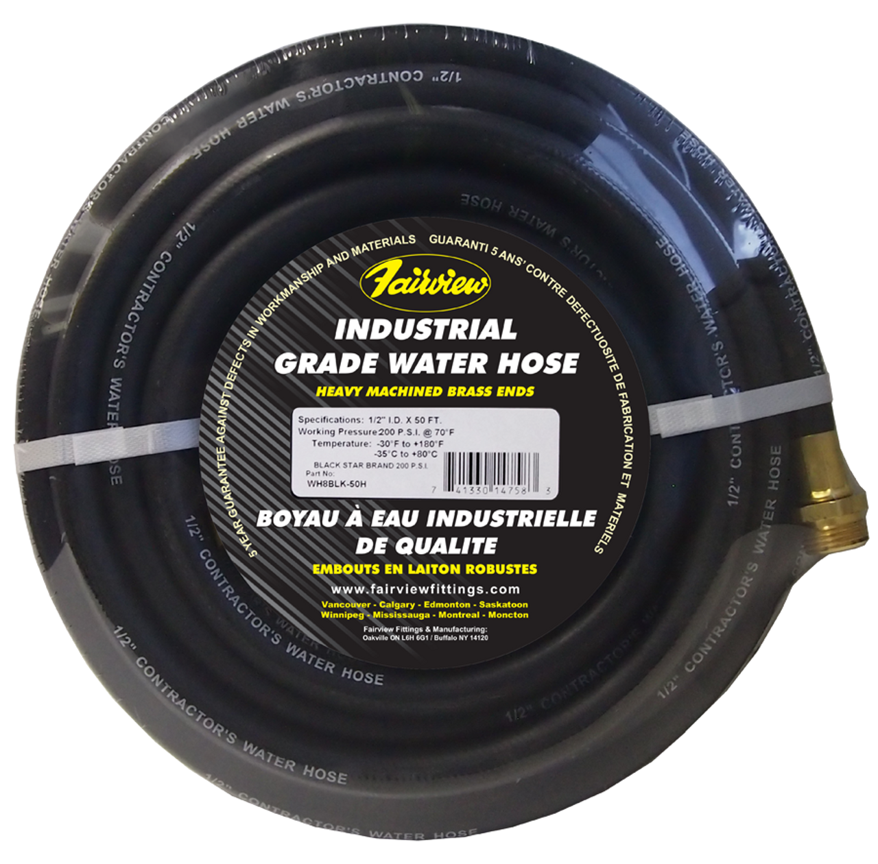 3/4" x 25' "Black Star" Industrial Water Hose Assembly  WH12BLK-25H
