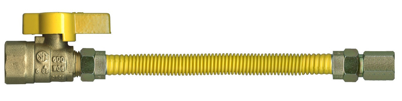 1/2 x 18" Female NPT - Yellow Coated S/S Natural Gas Hose Assembly w/Ball Valve  ACS-50FBV-18