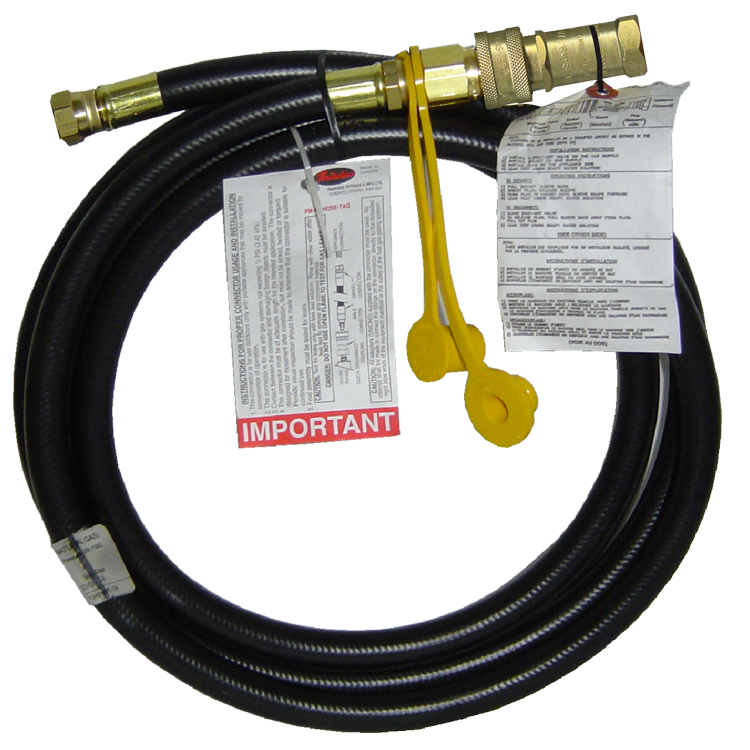 3/8 x 120" Female 45° SAE -  QD Nipple/Coupler - Type I Nitrile Rubber Natural Gas Hose Assembly w/Plug & Cap  I6C120FS6QDPC