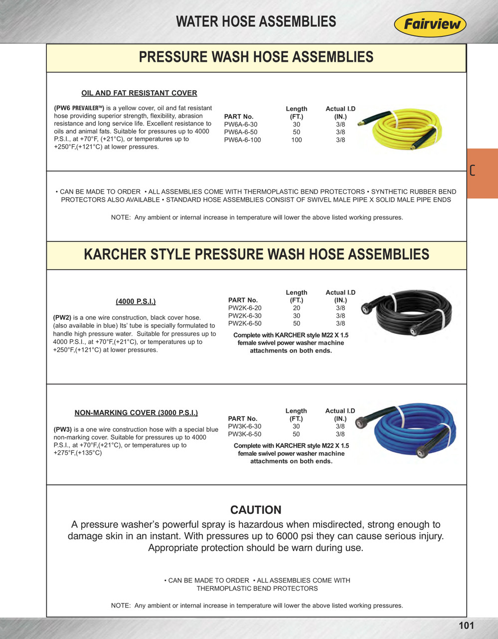 22mm-1.5 x 20' Black 4000 PSI General Purpose Karcher Swivel Pressure Wash Hose Assembly  PW2K-6-20