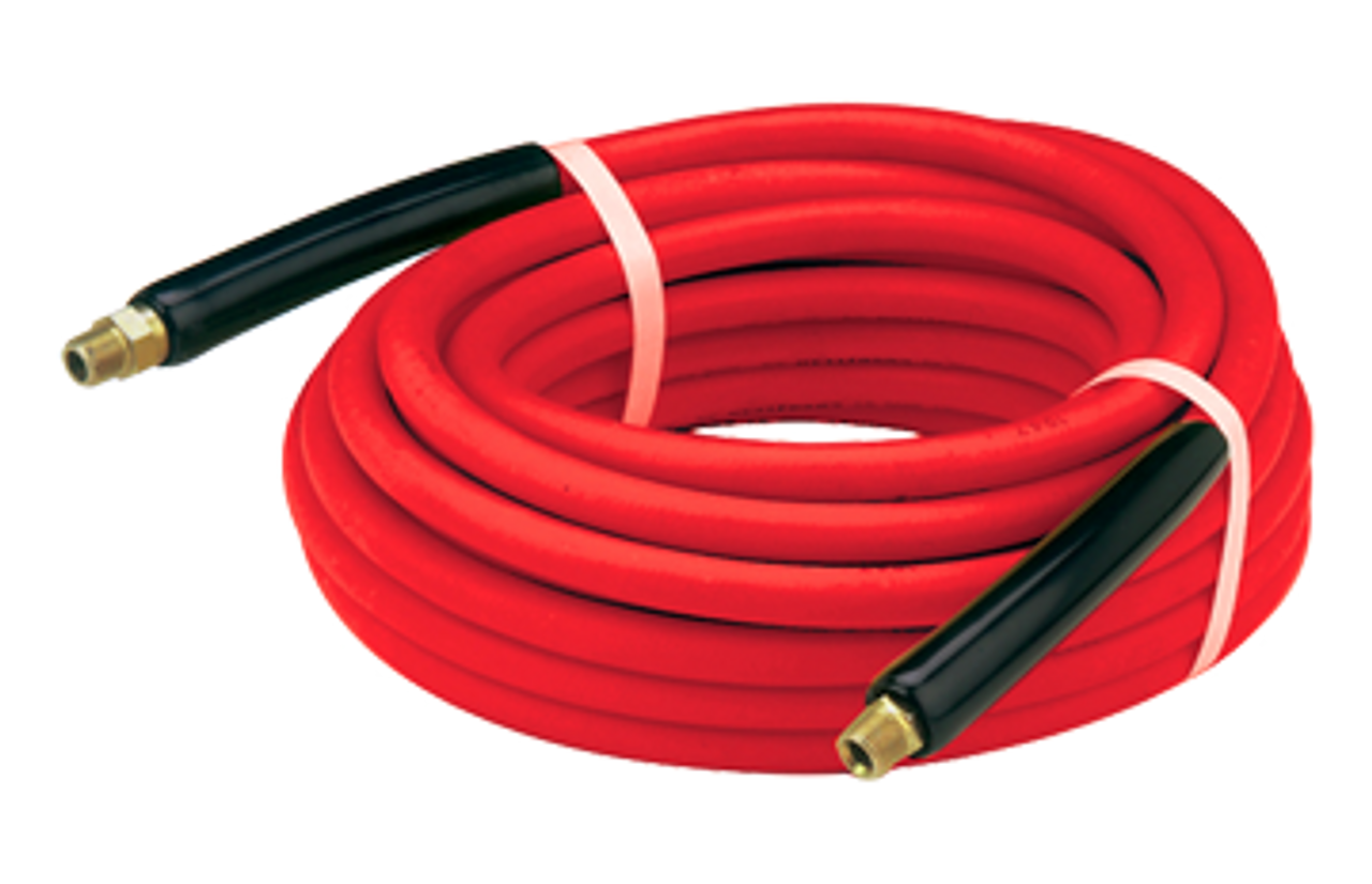 3/8" x 100' Red 3000 PSI Heat Resist/Non-Marking Male NPT Solid/Swivel Pressure Wash Hose Assembly  PW5A-6-100