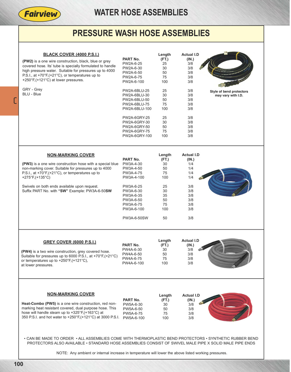 3/8" x 50' Yellow 4000 PSI Oil/Fat Resistant Male NPT Solid/Swivel Pressure Wash Hose Assembly  PW6A-6-50