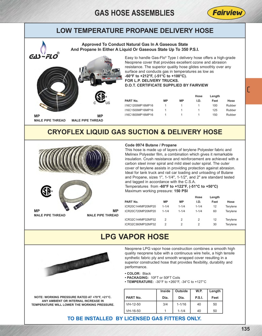 3/4" x 50' Neoprene Natural Gas/LPG Vapour Hose  VH-12-50