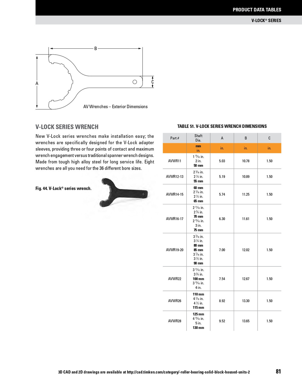 1-15/16" ~ 50mm Timken V-Lock® Bearing Locknut Spanner Wrench  AVWR11