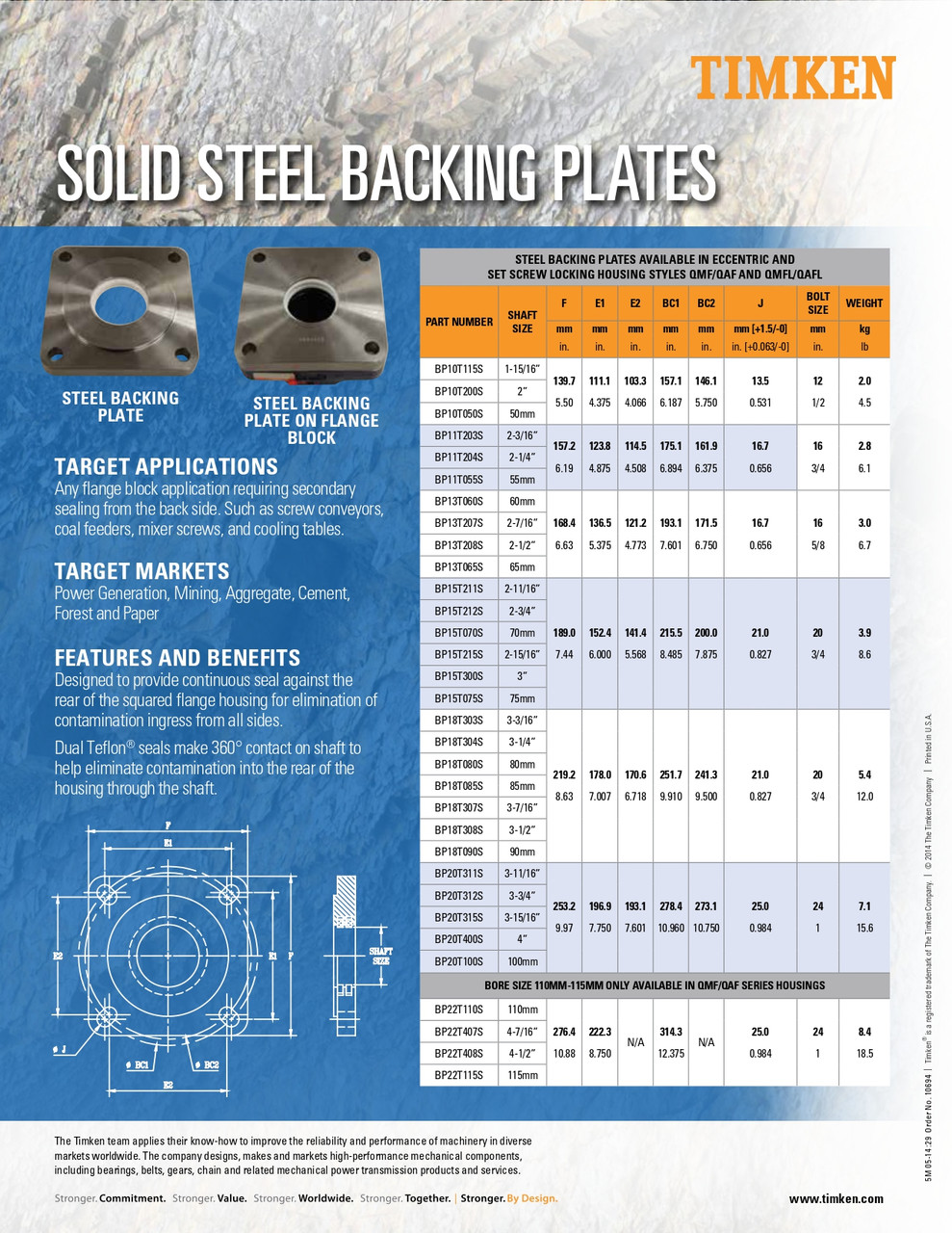 65mm Timken SRB Square Flange Backing Plate w/Dual Teflon Seals  BP13T065S