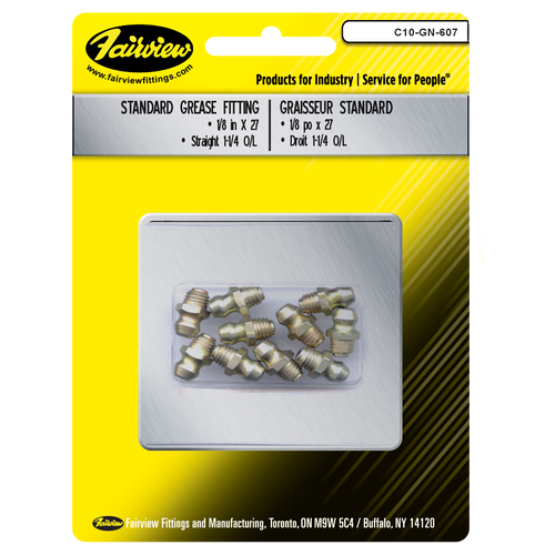 5/16" x .58" Steel Drive-Fit Straight Grease Nipple - 10 Pack  C10-GN-608