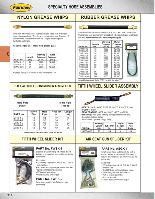 1/8 x 18" Brass Male NPT Rubber Grease Whip Hose  GWR-3-18