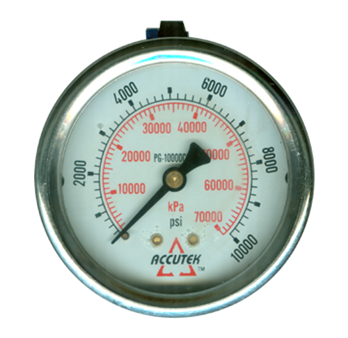 0-10000 PSI  - 2-1/2" Liquid Filled - Stainless Case - Brass Center Back Mount - Pressure Gauge  PG-10000CG25