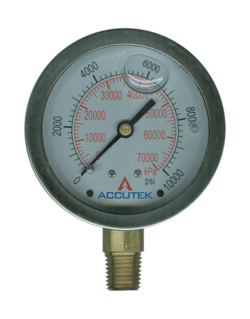 0-10000 PSI  - 4" Liquid Filled - Stainless Case - Brass Stem Mount - Pressure Gauge  PG-10000SG4