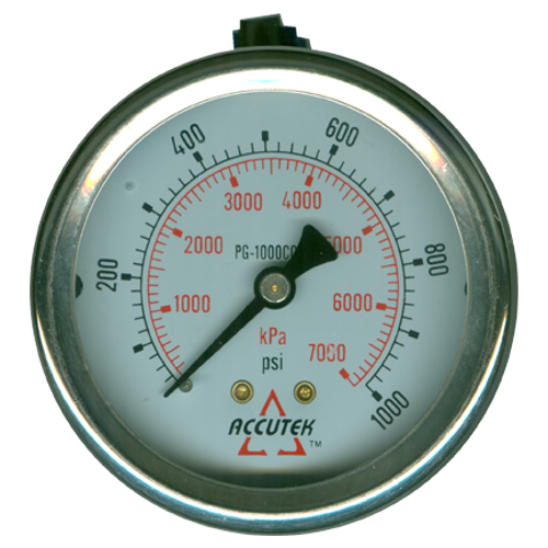 0-1000 PSI  - 2-1/2" Liquid Filled - Stainless Case - Brass Center Back Mount - Pressure Gauge  PG-1000CG25