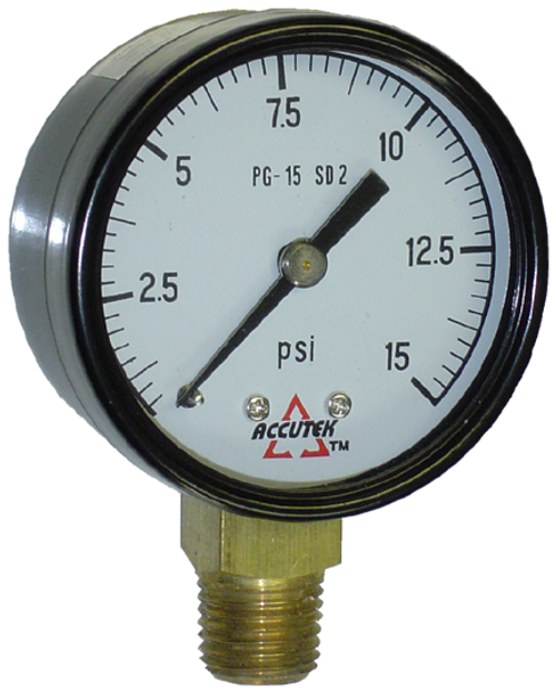 0-15 PSI  - 2" Dry - Steel Case - Brass Stem Mount - Pressure Gauge  PG-15SD2