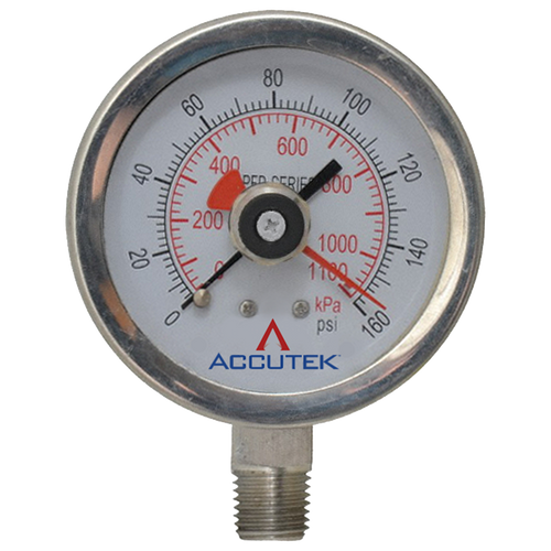 0-160 PSI  - 2-1/2" Dry - Stainless Case - Stainless Stem Mount - "Tell Tale" Pressure Gauge  PG-160SD25SS-MINP