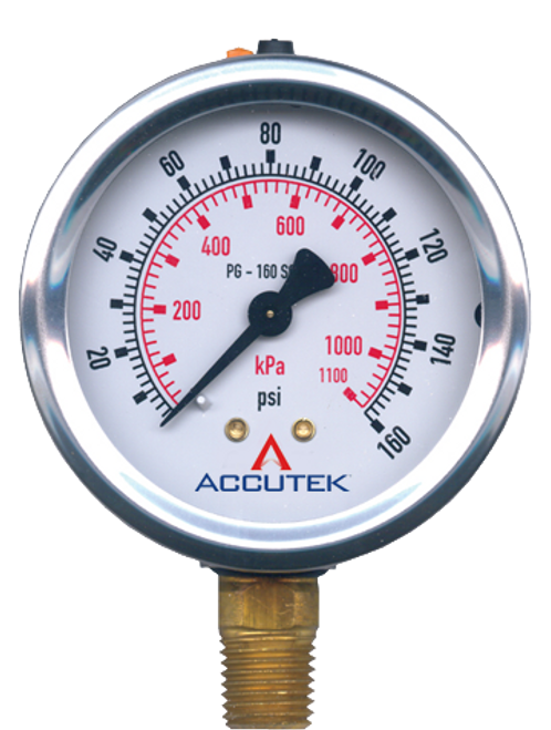 0-160 PSI  - 2-1/2" Liquid Filled - Stainless Case - Brass Stem Mount - Low Temp - Pressure Gauge  PG-160SG25LT