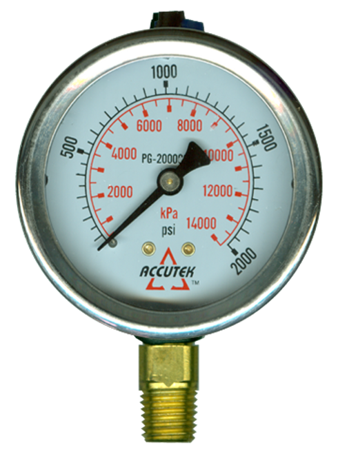 0-2000 PSI  - 2-1/2" Liquid Filled - Stainless Case - Brass Stem Mount - Pressure Gauge  PG-2000SG25