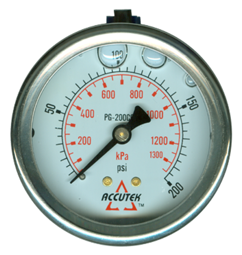 0-200 PSI  - 2-1/2" Liquid Filled - Stainless Case - Brass Center Back Mount - Pressure Gauge  PG-200CG25