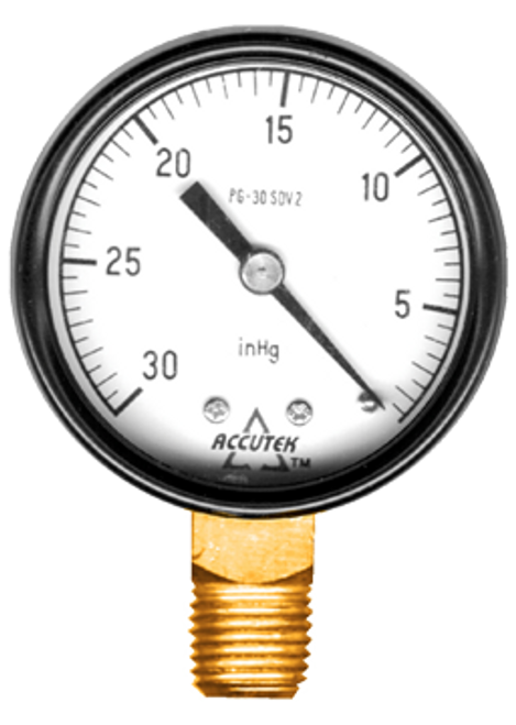 30-0 VAC  - 2" Dry - Stainless Case - Brass Stem Mount - Vacuum Gauge  PG-30SDV2