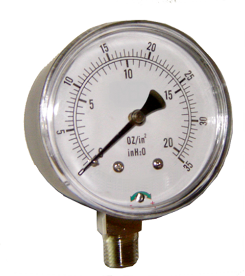 0-35 Water Column  - 2-1/2" Dry - Steel Case - Brass Stem Mount - Pressure Gauge  PG-35WCSD-2.5
