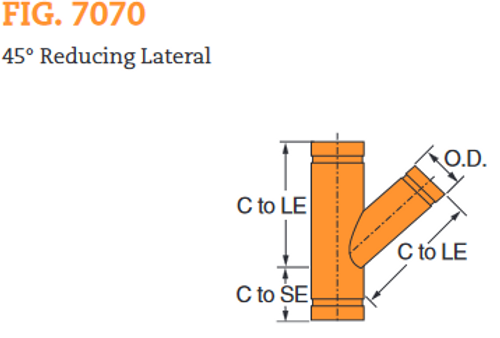 Fig. 7070 45° Reducing Lateral 10 x 10 x 6"