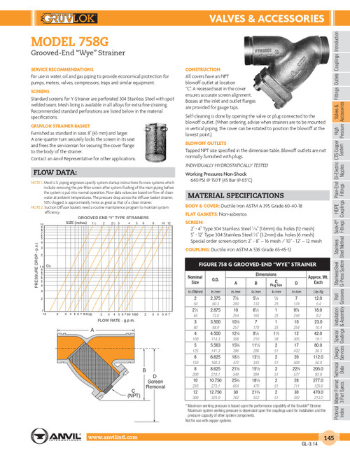 Model 758G Grooved-End Wye Strainer 3"