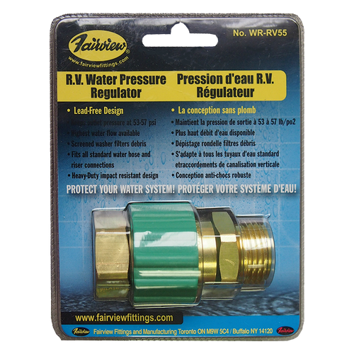 3/4"-11.5 Brass Male Water Hose Thread - Female Water Hose Thread Swivel RV Water Regulator  WR-RV55