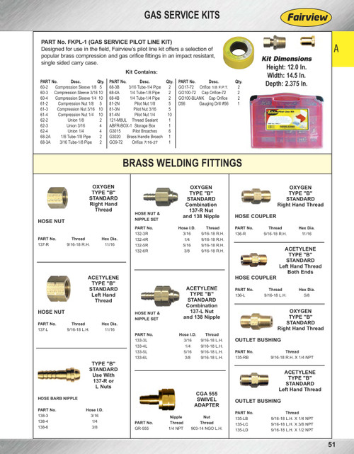 9/16"-18 LH Brass Male Type "B" Acetylene Union  136-L