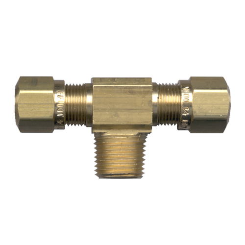 1/4 x 1/4 x 1/4" Brass DOT Poly Line Compression - DOT Poly Line Compression - Male NPT Tee   1472-4B