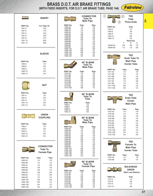 1/4" Brass DOT Poly Line Compression Bulkhead Union  1477-4
