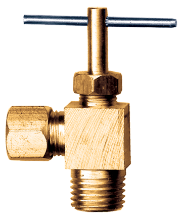 1/4 x 1/8" Brass Poly Line Compression - Male NPT 90° Needle Valve  3469-4A