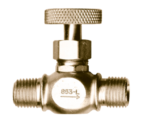 1/4" x 9/16"-18 LH Brass Male NPT - Male Weld Thread Precision Needle Valve  853-L