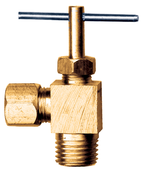 1/4 x 1/8" Lead Free Brass Metal Line Compression - Male NPT 90° Needle Valve  LF-3069-4A