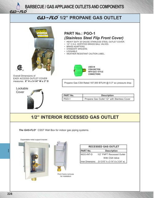 1/2" GAS-FLO® CSST Recessed Interior Natural Gas/Propane Outlet Box  NGO-INT-D