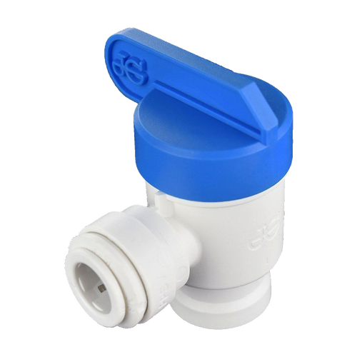 3/8 x 1/4" JG® White Polypropylene Push-To-Connect - Female NPT 90° Shut Off Valve  PPSV501222W
