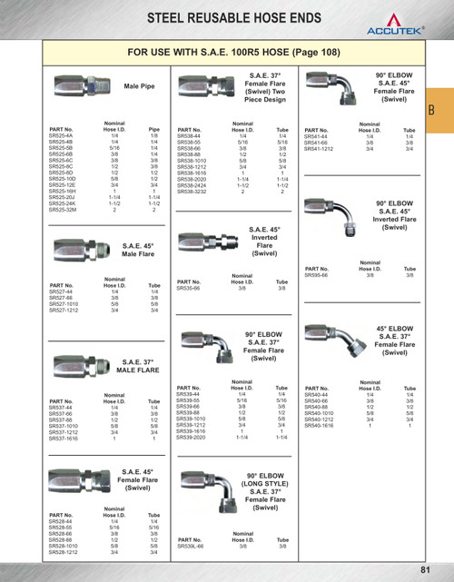 1-1/2 x 1-1/2" Steel 100R5 Reusable Hose End - Female 37° JIC Swivel  SR538-2424