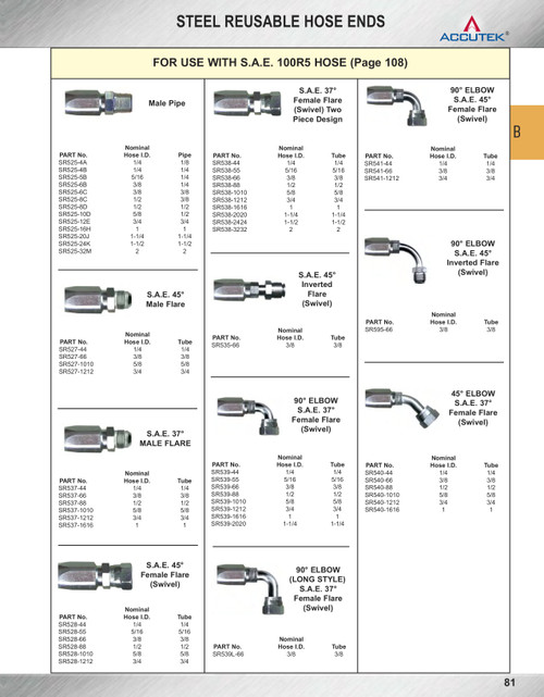 3/8 x 3/8" Steel 100R5 Reusable Hose End - Female 37° JIC Swivel 45° Elbow   SR540-66