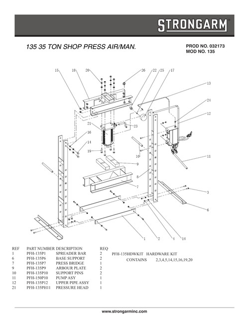 35 Ton Air/Hydraulic Shop Press  032173