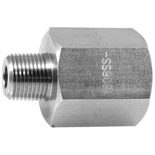 3/8 x 1/2" Stainless Steel Male NPT - Female NPT Water Blast Reducer  1608SS-15K-06-08
