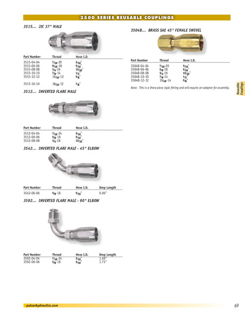 3/16 x 7/16"-24 Pulsar 3500 Series Reusable Hose End - Male 45° Inverted Flare  3512-04-04