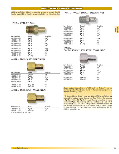 5/16 x 3/8" Pulsar Brass 4000 Series Teflon® Crimp - Female 37° JIC Swivel  4005B-06-06