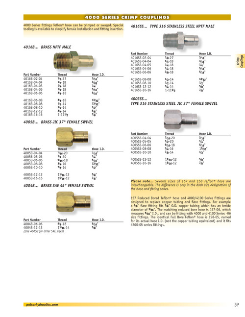 5/16 x 3/8" Pulsar Stainless Steel 4000 Series Teflon® Crimp - Female 37° JIC Swivel  4005SS-06-06