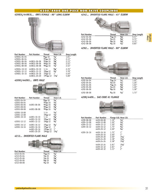 1/4 x 1/2"-20 Pulsar 4200 Series Hose Crimp - Male 45° Inverted Flare  4212-05-04