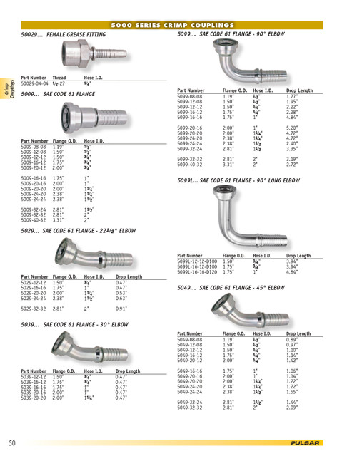 3/4 x 1-1/4" (2.00" Flange) Pulsar 5000 Series Hose Barb - Code 61 Flange  5009-20-12