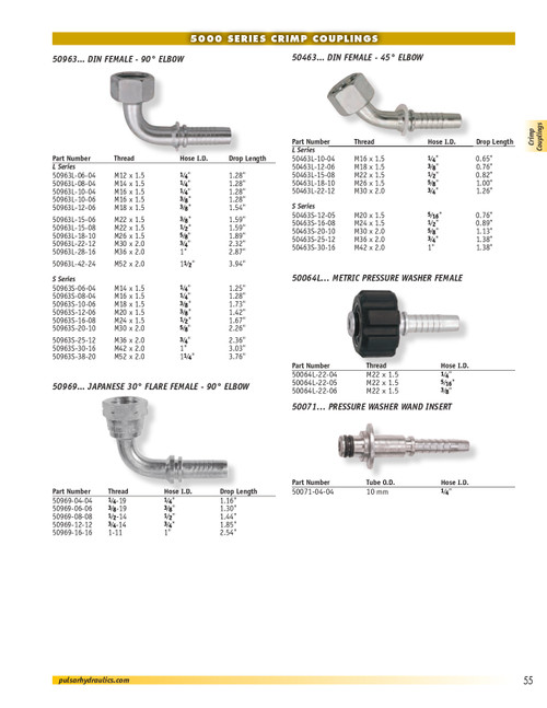 1/4 x M14-1.5 Pulsar 5000 Series Hose Barb - Female Metric Swivel 90° Elbow  50963S-06-04