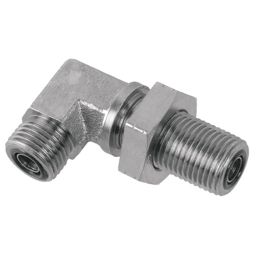 11/16"-16 x 11/16"-16 Steel Male ORFS - Male ORFS Bulkhead 90° Elbow  93993BH-06-06