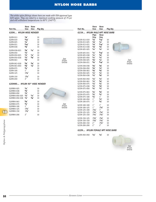 3/4 x 3/4" Nylon Hose Barb - Male NPT  G21N-075-075