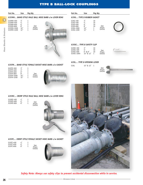 12" Type B Band Style Female Socket - Hose Barb  G35FH-1200