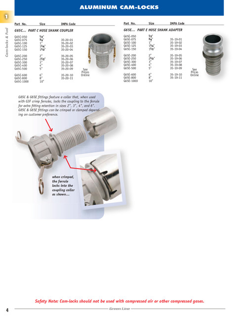 1" Aluminum Type E Male Camlock - Hose Barb  G65E-100