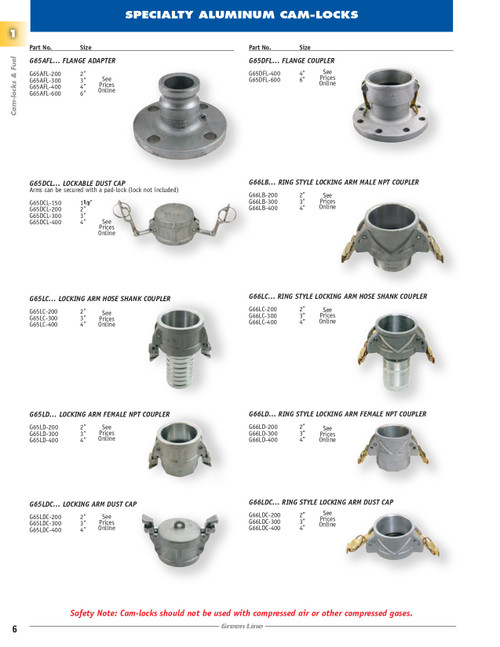 2" Aluminum Type LC Locking Arm Female Camlock - Hose Barb  G65LC-200